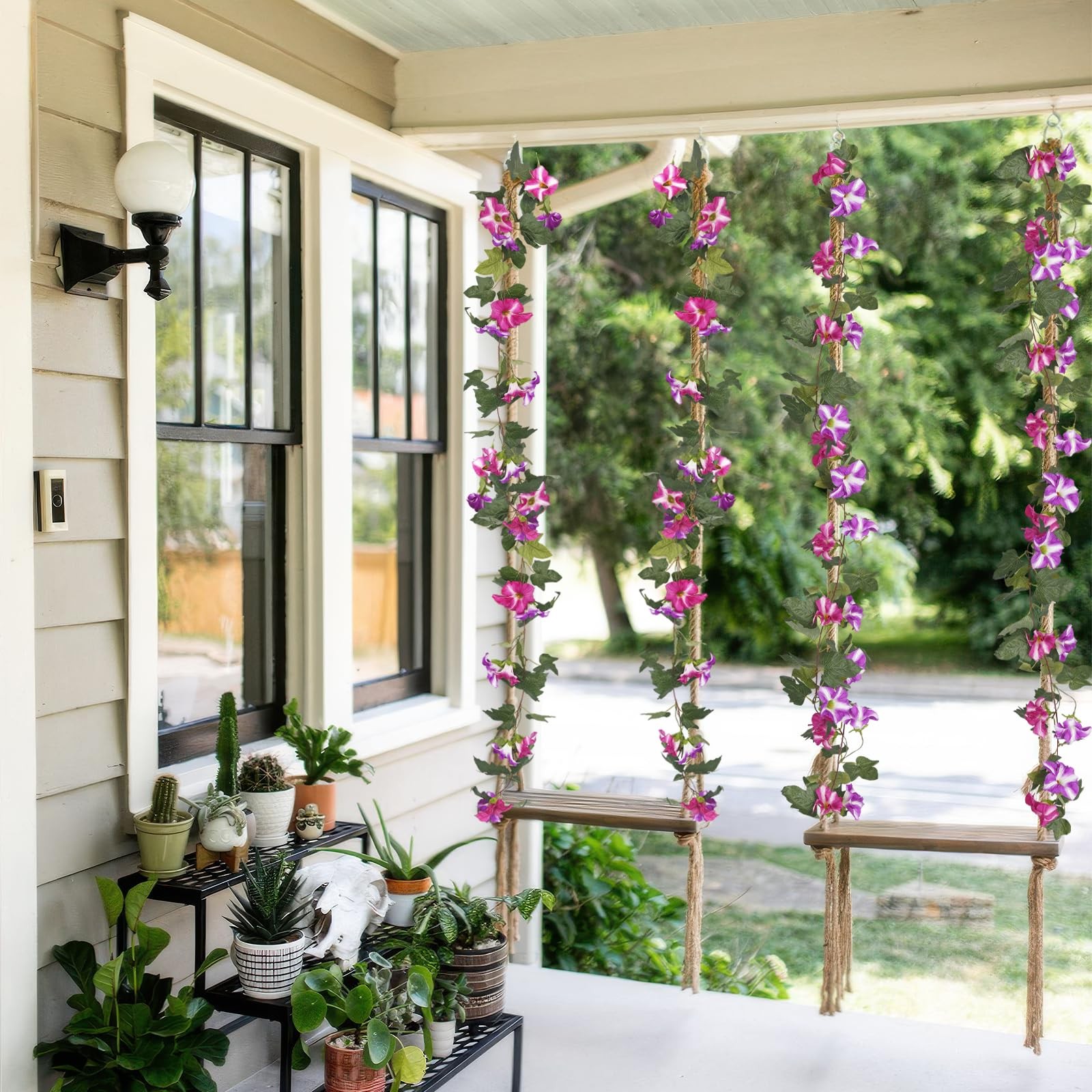 2 Pcs Artificial Vines for Outdoors Silk Morning Glory Garland 11.5 Ft Hangin…