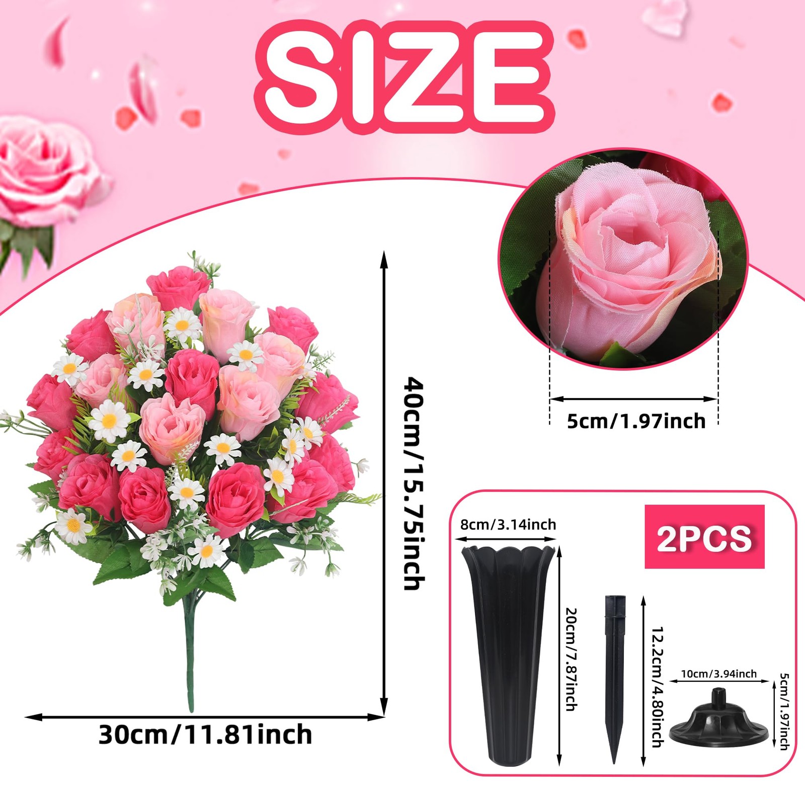 Artificial Cemetery Flowers for Grave Memorial Day Flowers for Cemetery,2Pack…