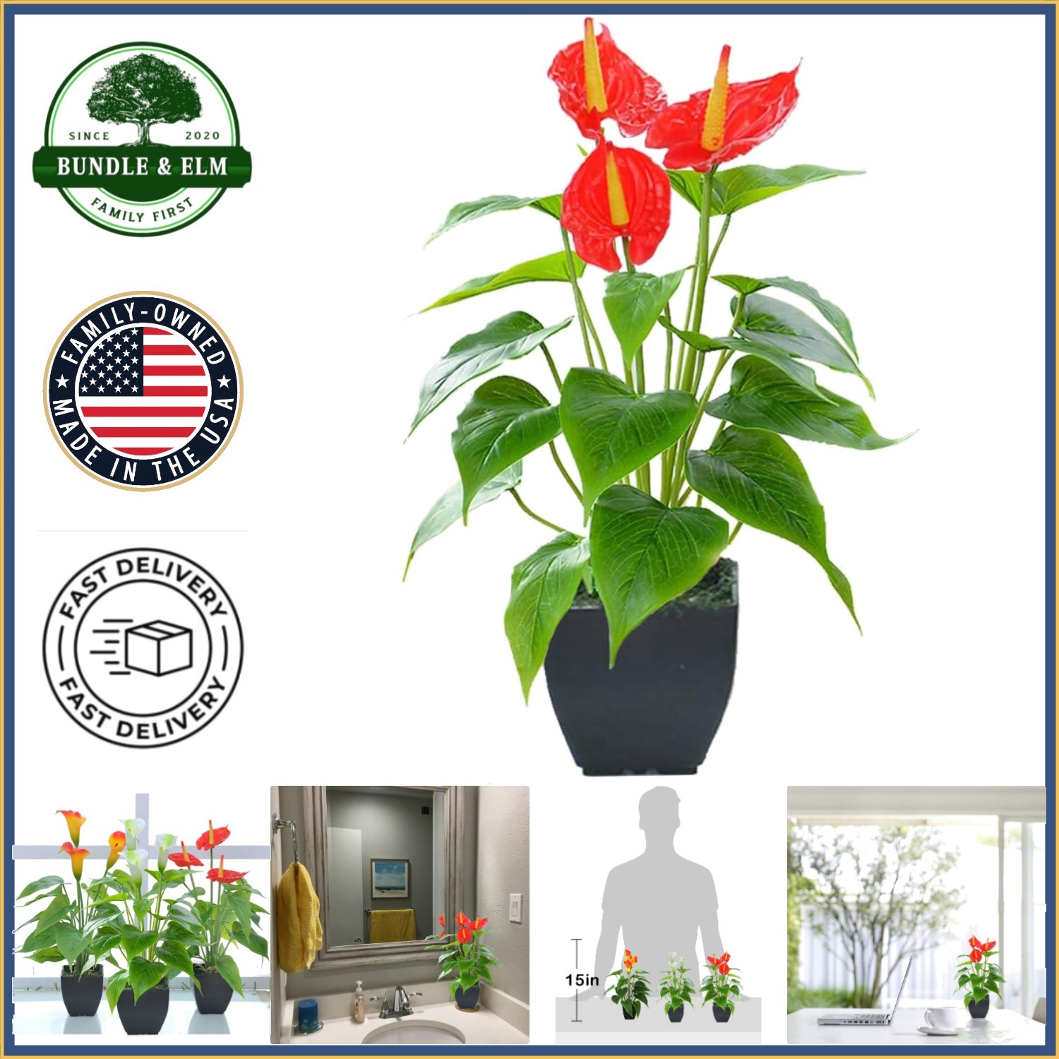 Artificial Calla Lily Potted Plant – Red Faux Flower for Home and Office Decor