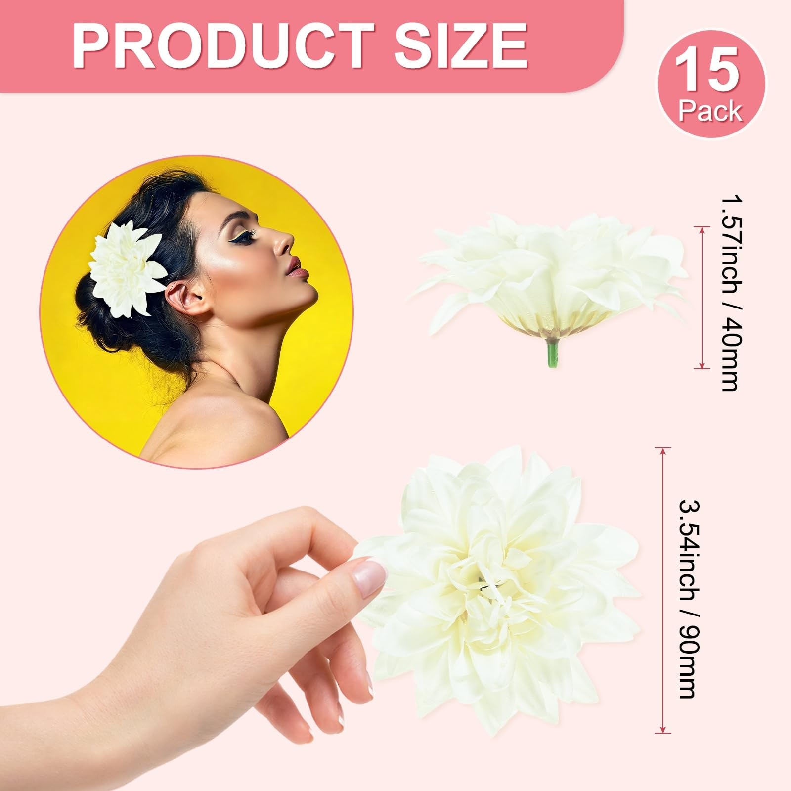 15 PCS Artificial Flowers Bulk 3.54 Inch/90mm Fake Chrysanthemum Silk White