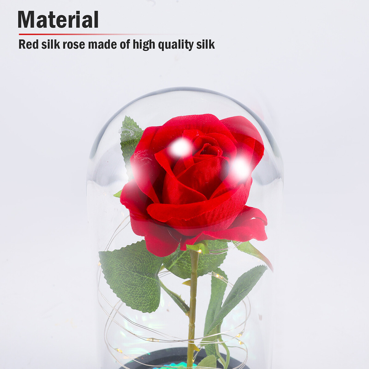 Crystal Galaxy Rose Flower Glass Dome 20 LED Lights Gift for Girlfriend Mom Wife