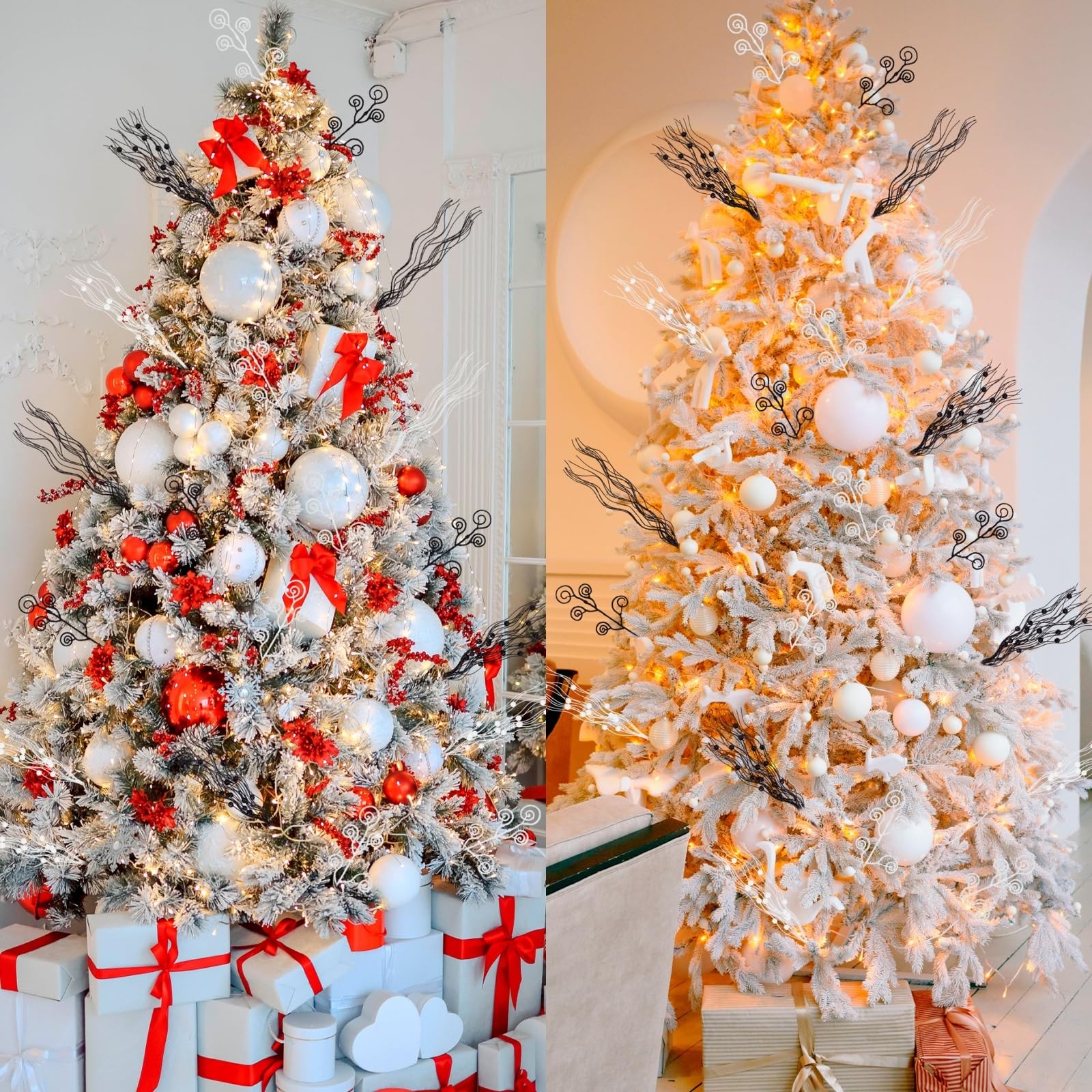 52Pcs Christmas Tree Decorations Black White Artificial Glitter Picks Sprays …