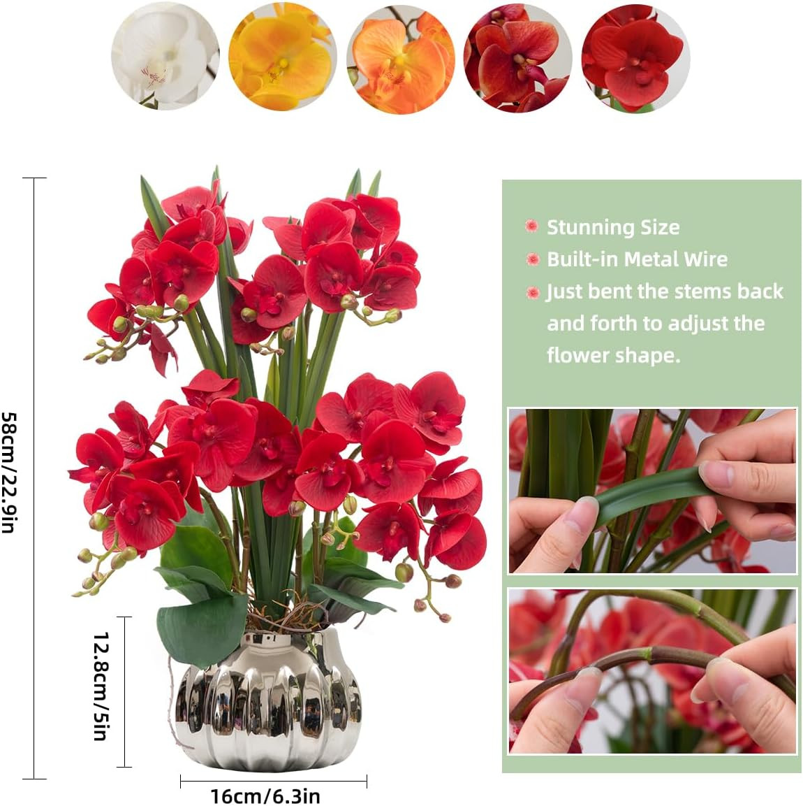 Real Touch Red Orchid Flowers in Ceramic Vase – 22.9” Home Decor