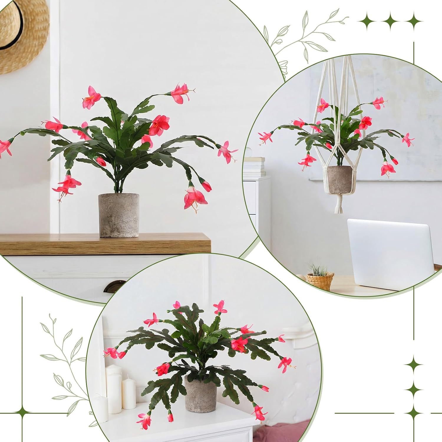 6 Pack Pink Artificial Christmas Cactus Flowers for Home & Office Decor