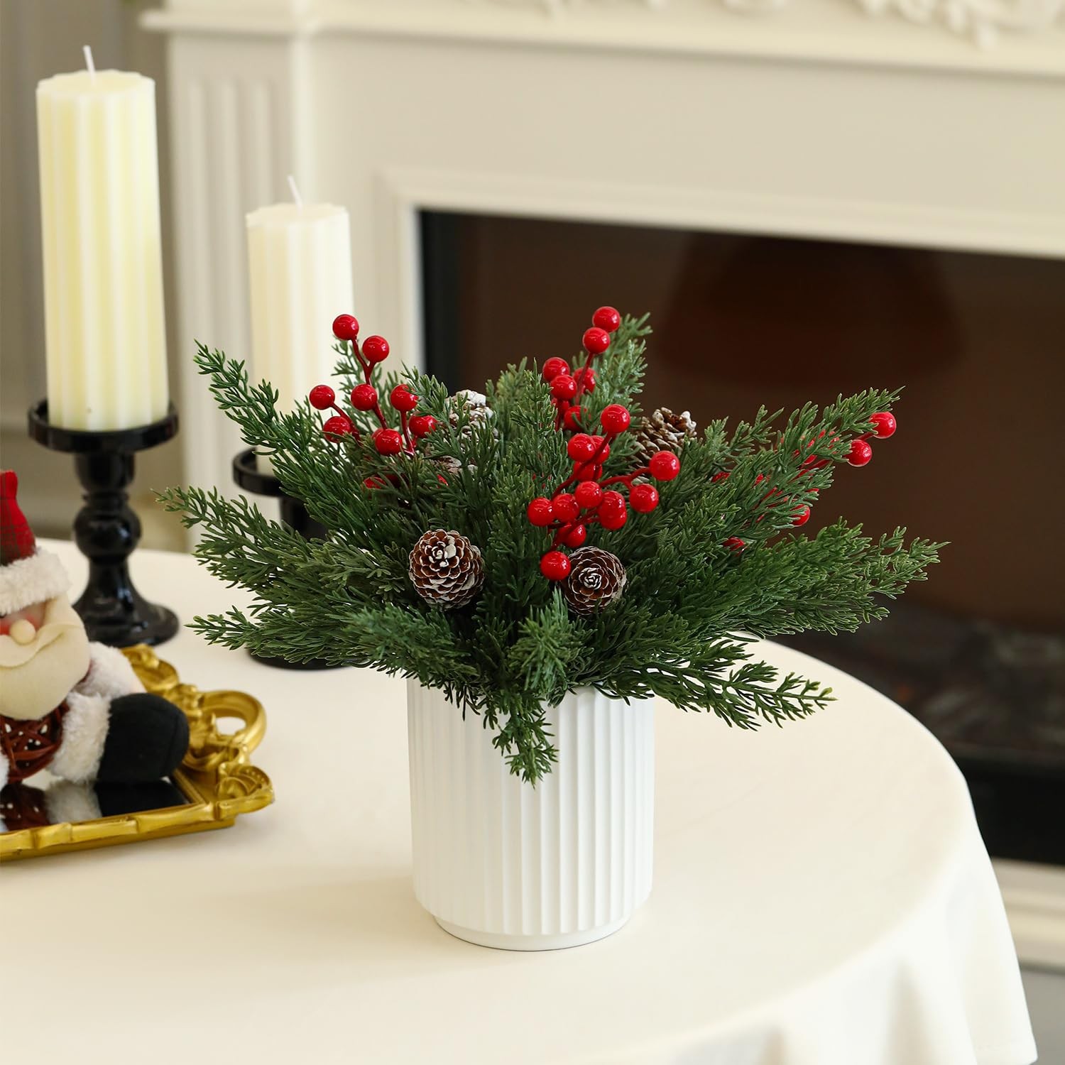 Christmas Artificial Pine Branches with Red Berry and Pinecone for Tabletop C…