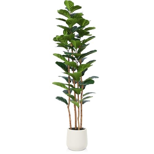 Fiddle Leaf Fig Tree 6FT Artificial with White Planter