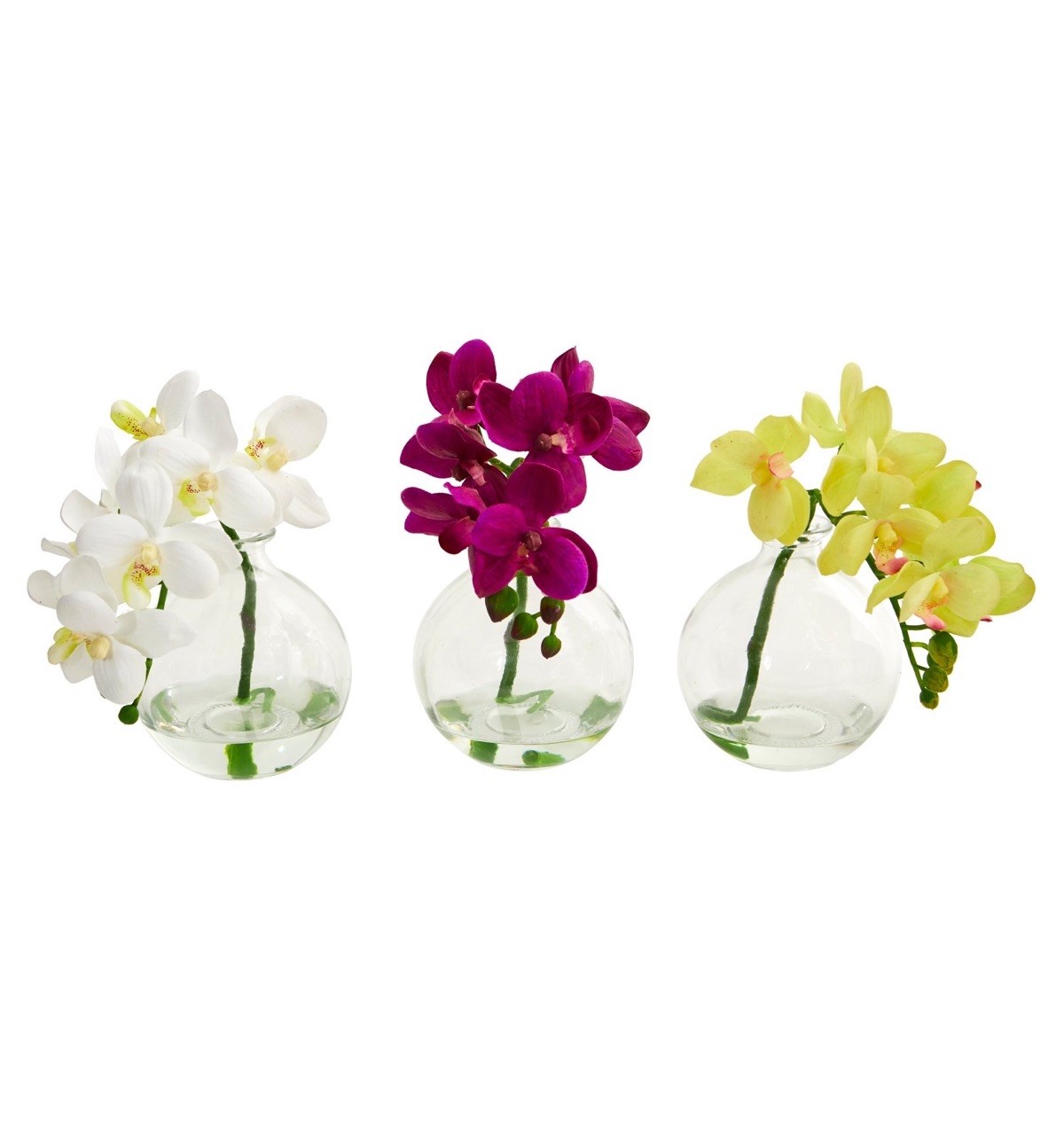 Nearly Natural 9-in Phalaenopsis Artificial Orchid in Vase – Set of 3