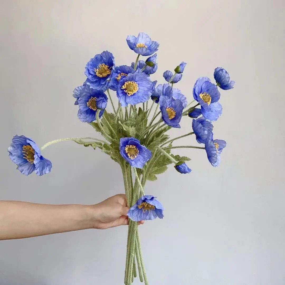 Artificial fake poppy flowers Silk Long Stem Housewarming Bridal Boquet Decor
