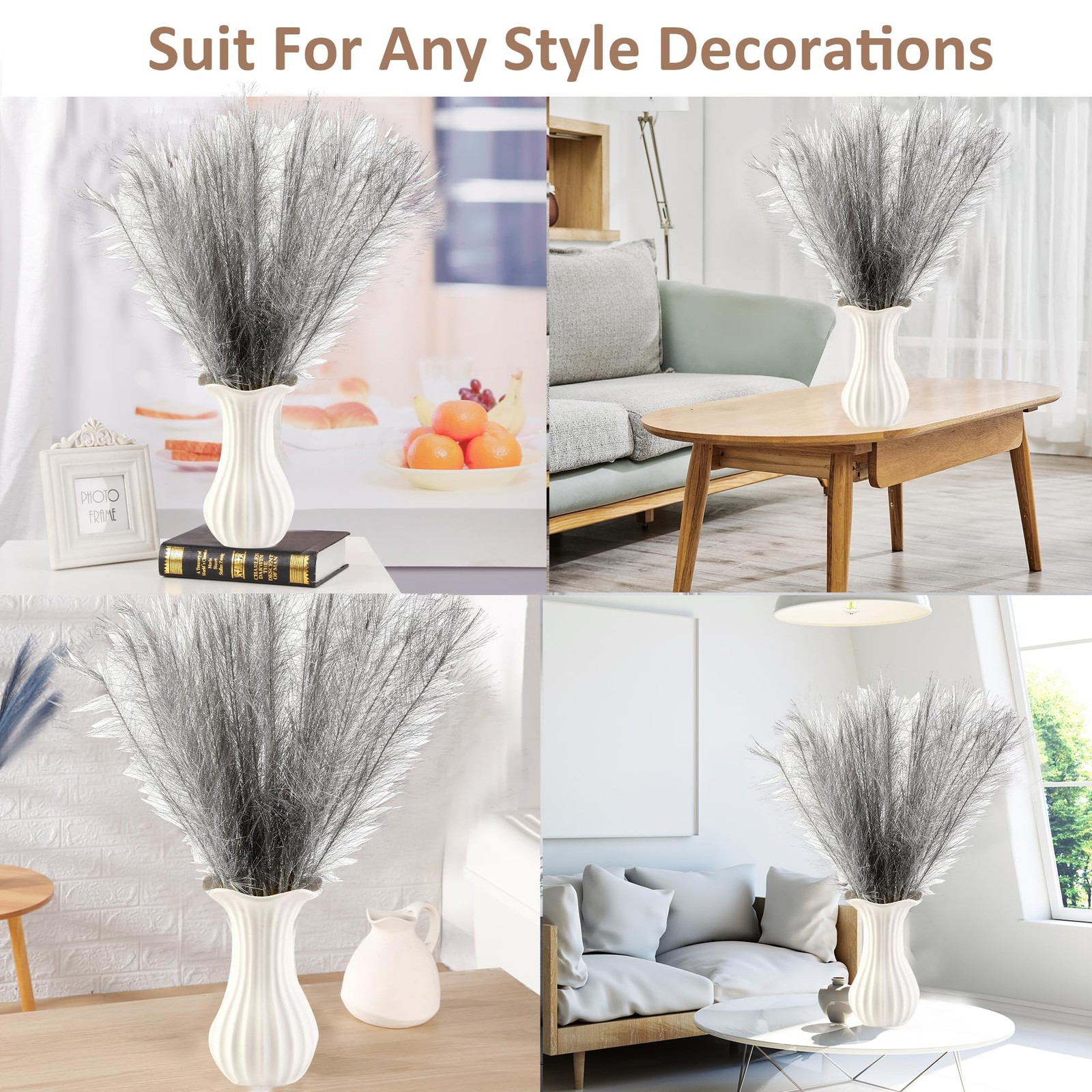 Silver Pampas Grass Decor, 30 Pcs 17″ Faux Pampas Grass Short Decor, Pompas G…