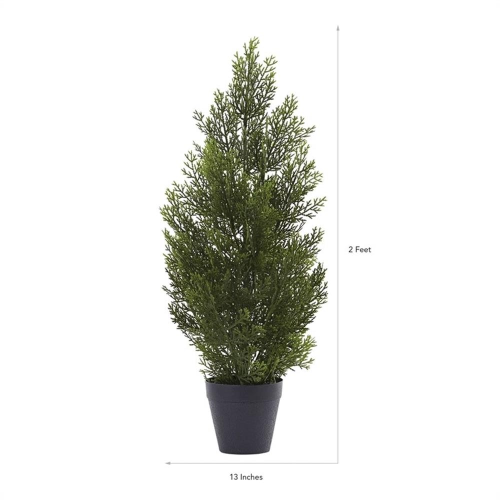 Pemberly Row Indoor/Outdoor 24″ Mini Cedar Pine Tree in Green/Black