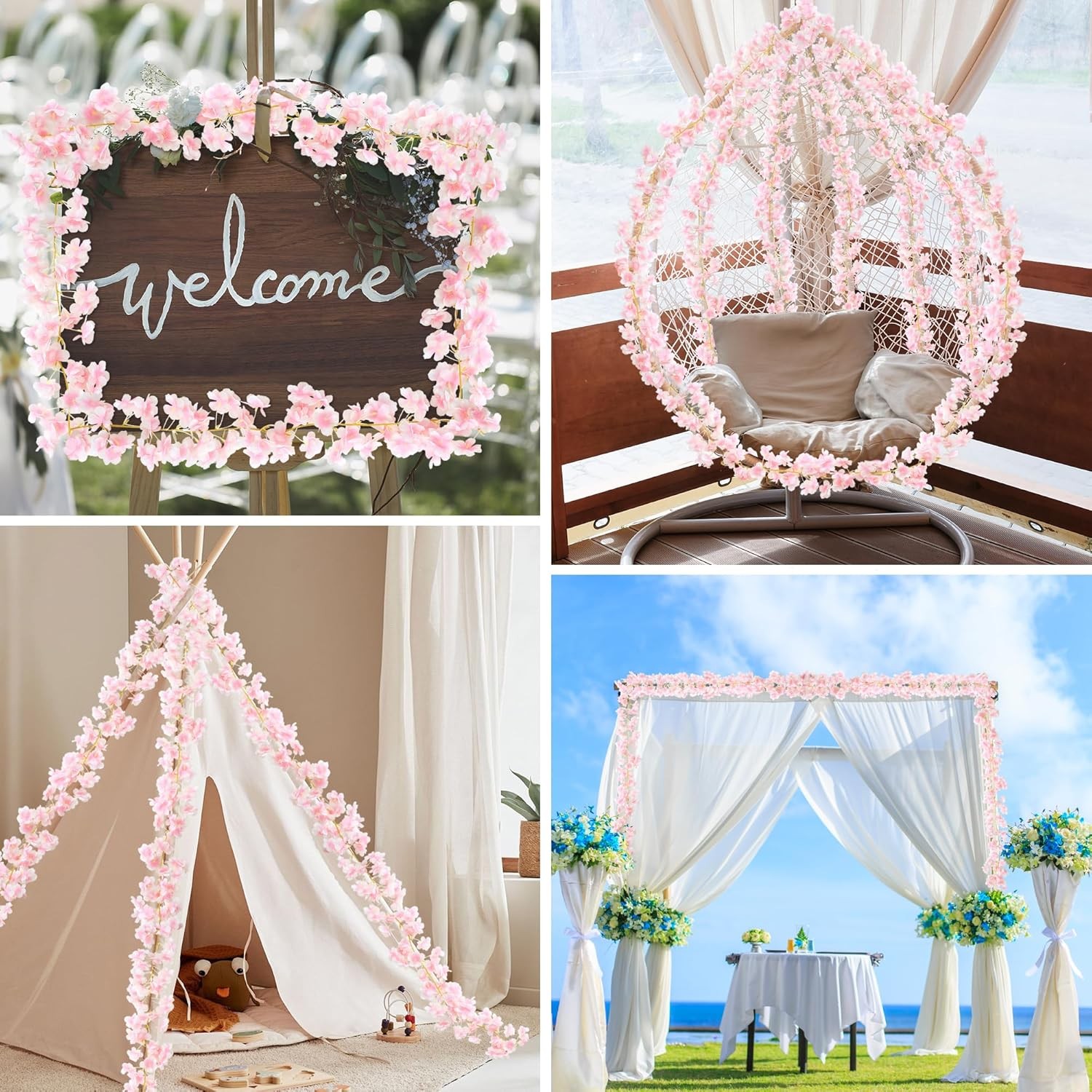 6PC 35.4FT Cherry Blossom Flowers Garland Spring Decoration Artificial Pink