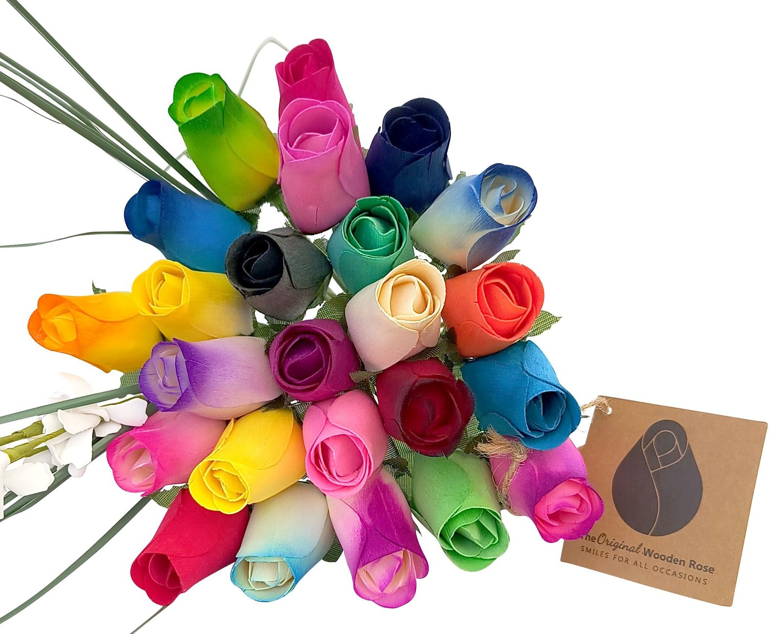 Assorted Colors Wooden Rose Closed Bud Bouquets 2 Dozen Floral Decor Gift