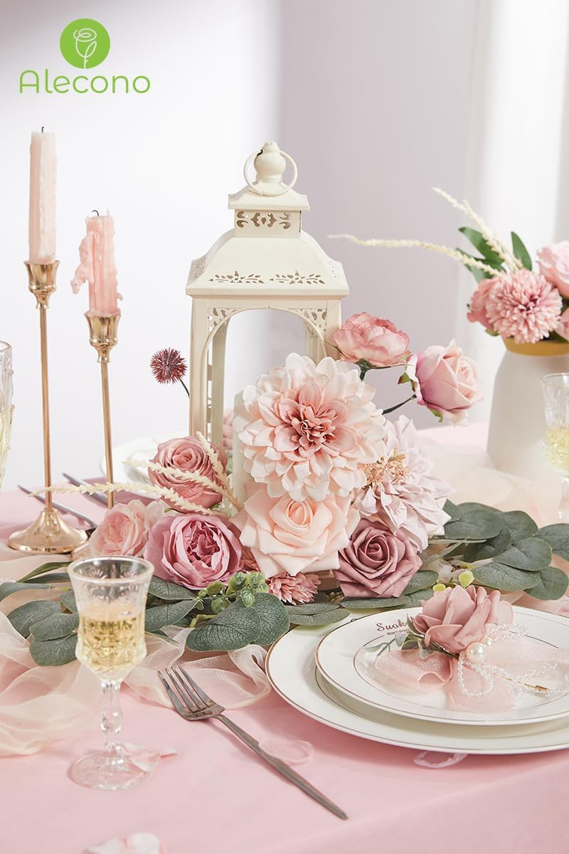 Artificial Flowers, Dusty Pink Silk Fake Flowers for DIY Wedding Bridal Bouquets
