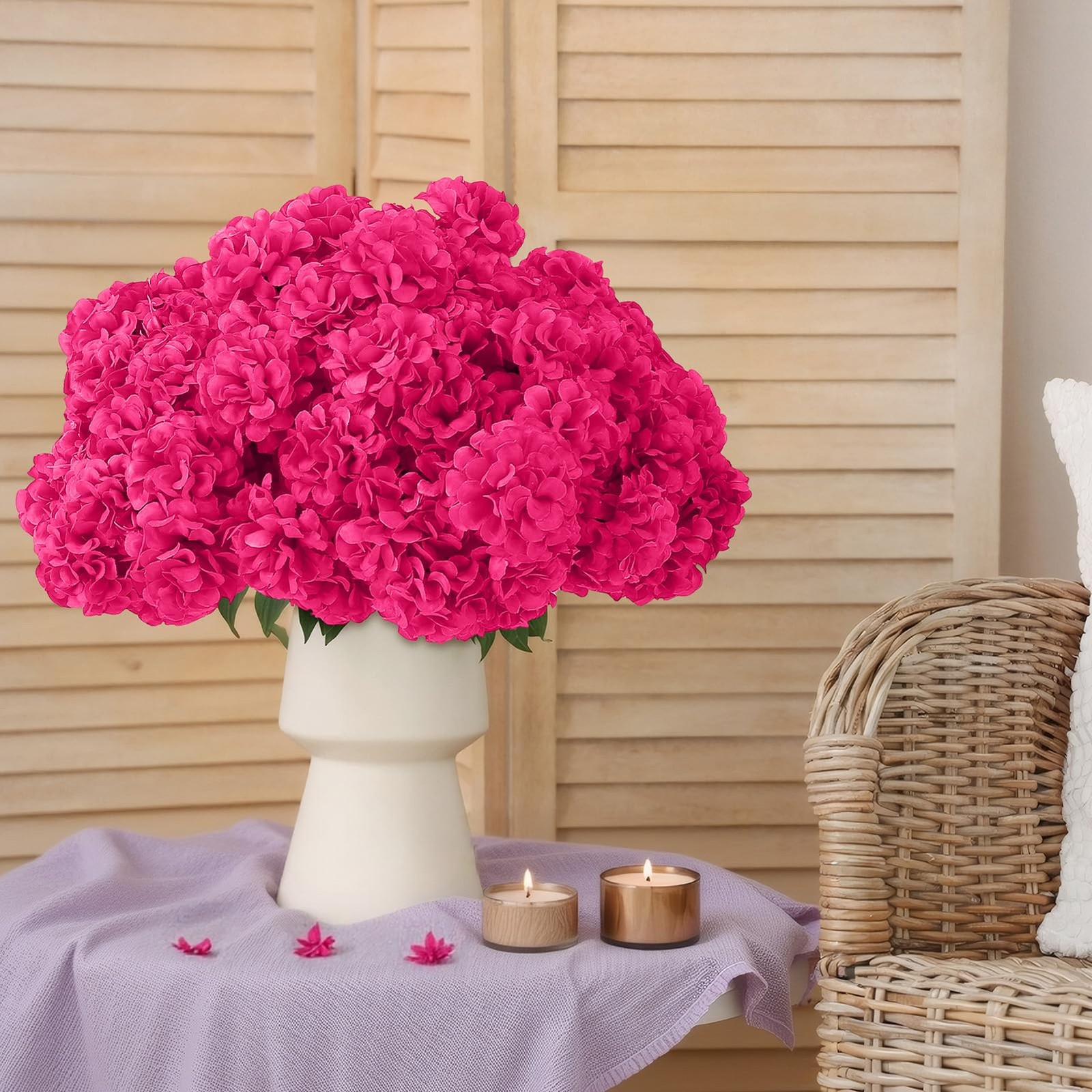 72 Pcs Hot Pink Hydrangea Artificial Flowers, Round Floral Bouquet for Home D…