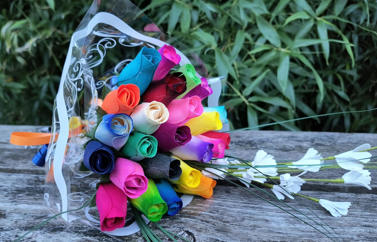 Assorted Colors Wooden Rose Closed Bud Bouquets 2 Dozen Floral Decor Gift