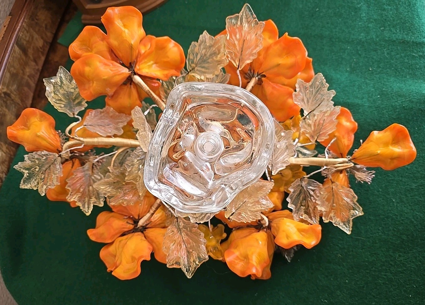 Art Glass Orange Flower Arrangement Peony Bonsai Tree Centerpiece Murano? Italy