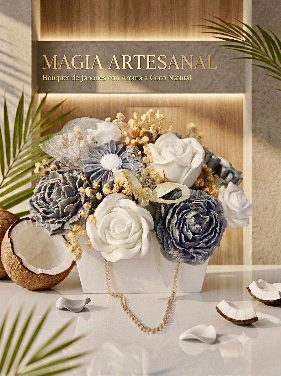 soap, bouquet of coconut soap flowers