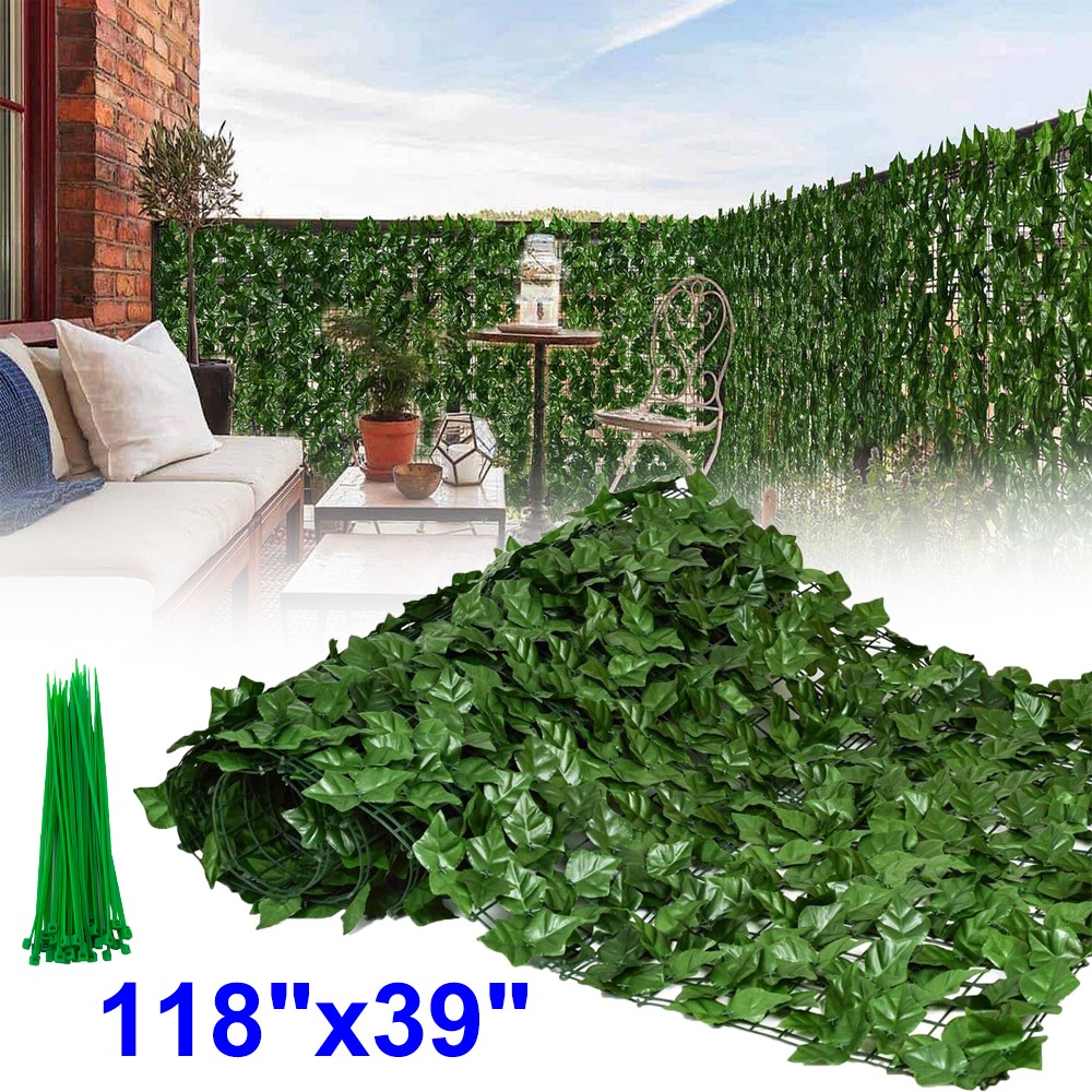 39″x118″ Artificial Faux Ivy Leaf Privacy Fence Screen Mesh Cloth Backing