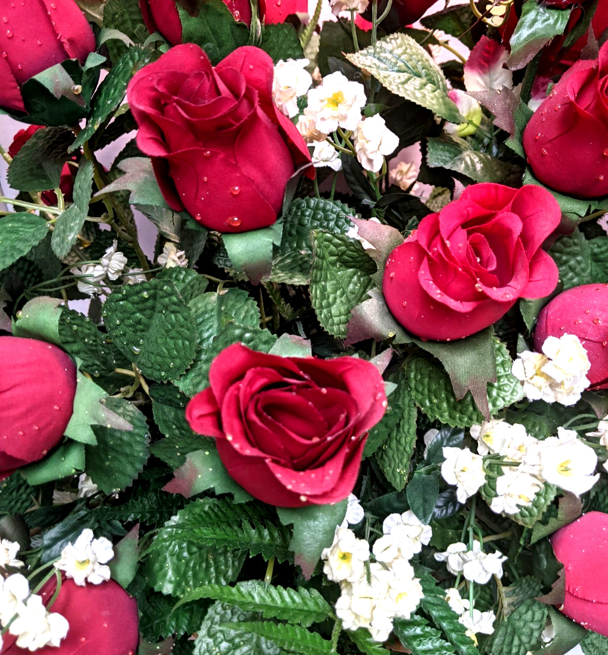 Genuine Silk Roses Large Artificial Floral Basket Arrangement Fake Flowers Red
