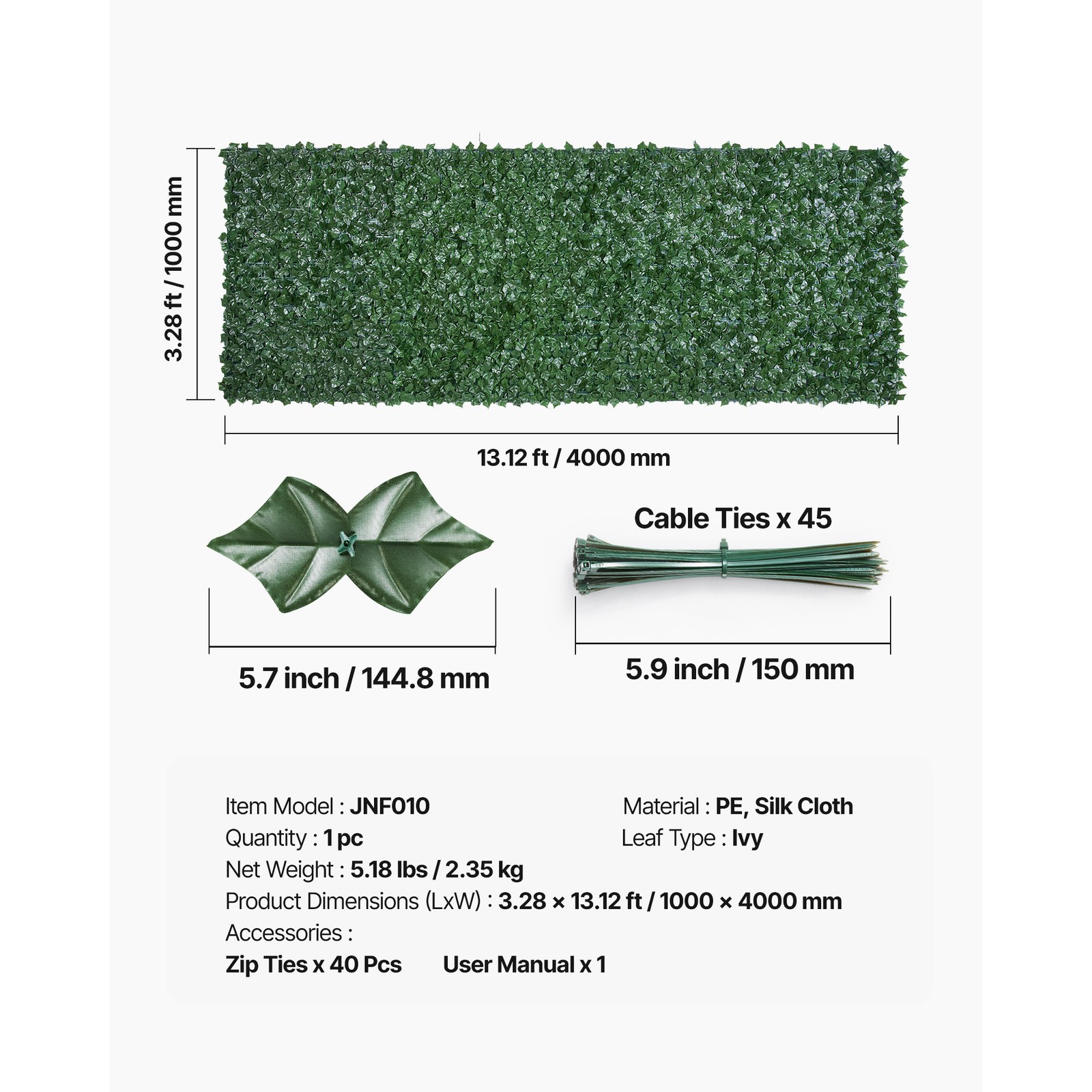 Uimoso 39″x158″ Artificial Faux Ivy Leaf Fence Screen with Mesh Cloth Backing