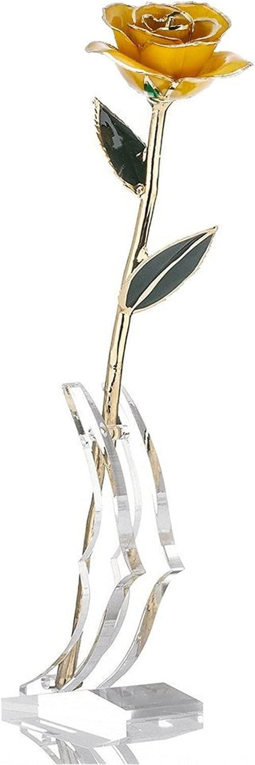 24K Gold Dipped Yellow Rose – Exquisite Gift for Her, Comes with Crystal Stand
