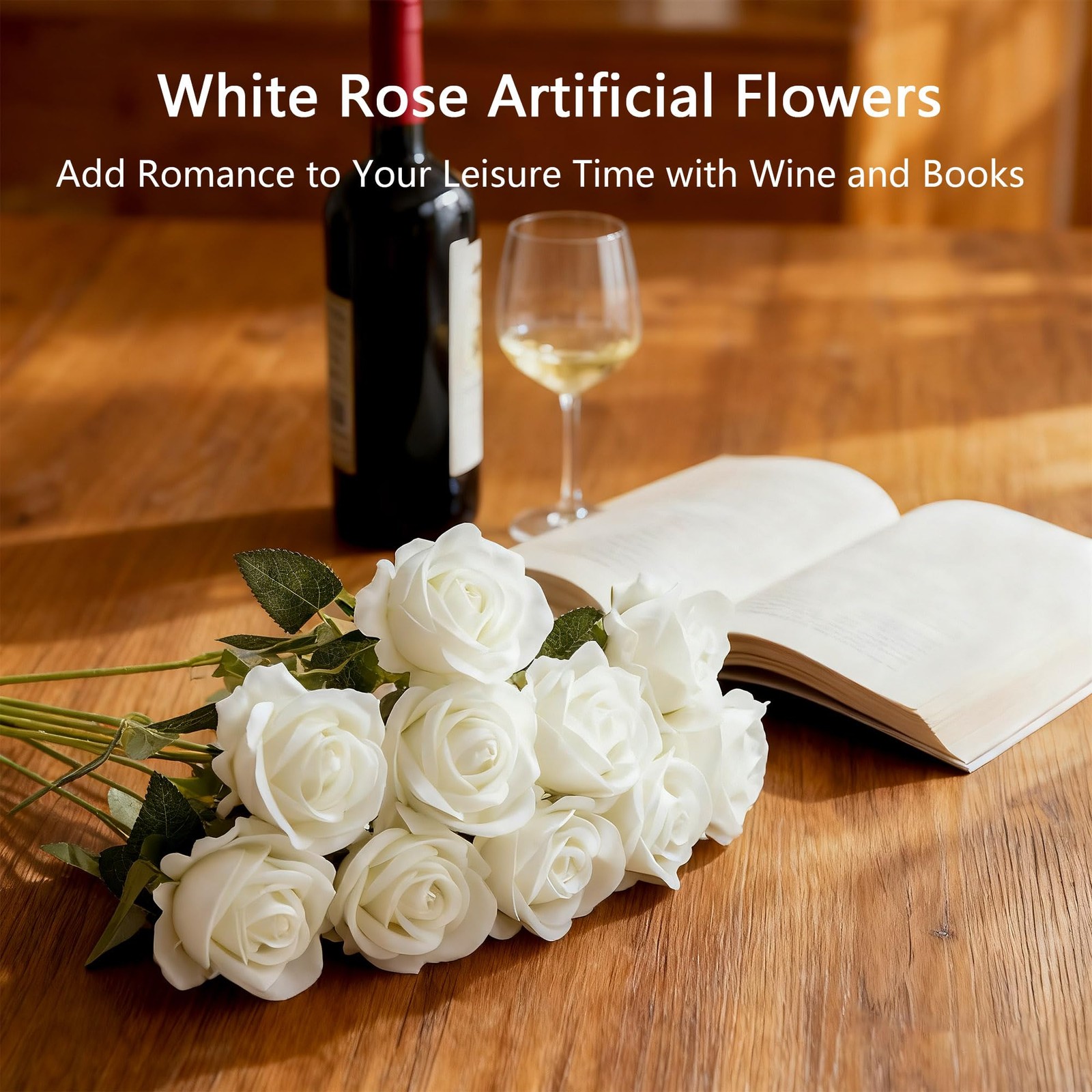 50pcs Artificial Roses in Bulk Fake Silk Roses with Stem Realistic White Rose…