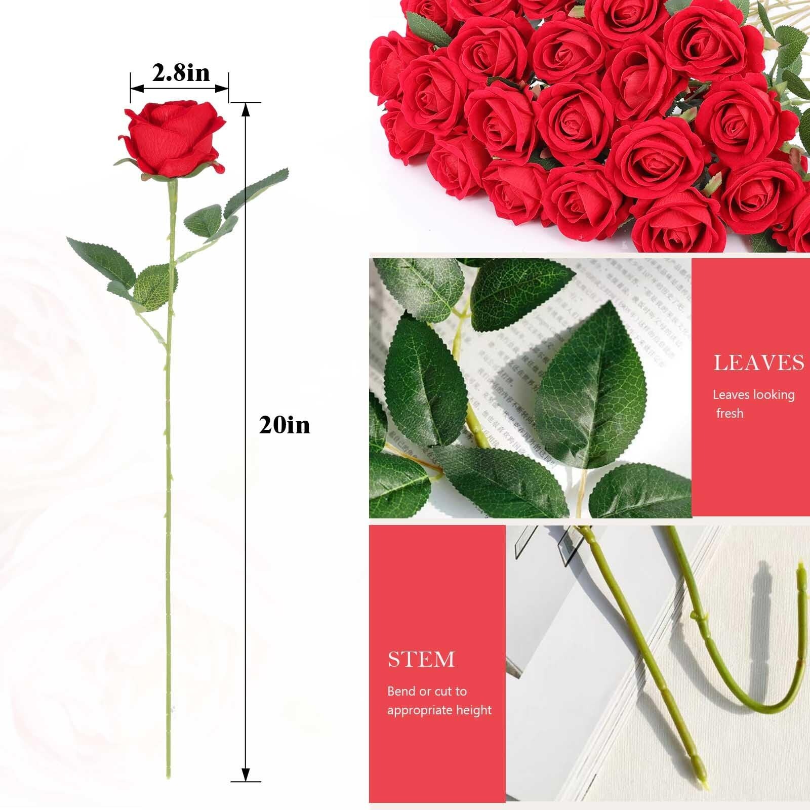60 Pcs Artificial Roses Bulk Velvet Silk White Roses Red Roses for Wedding Ce…