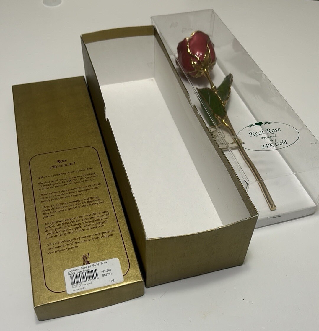 Elegant Real Red Rose Preserved in 24k Gold forever Rose NEW In box