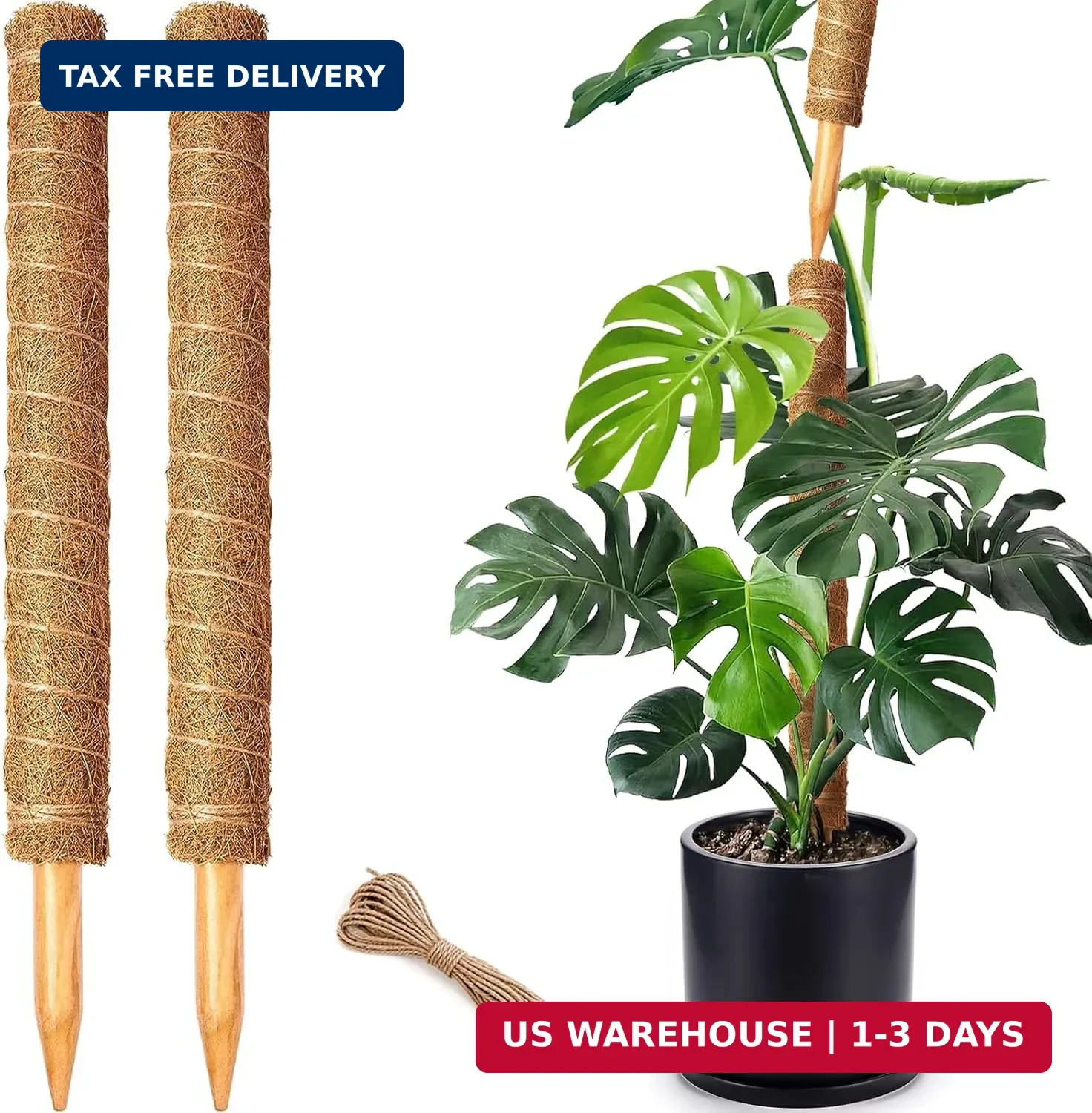 2 Pack 21 Inch Moss Poles, Stackable Moss Pole for Plants Monstera, 37 Inch Tall