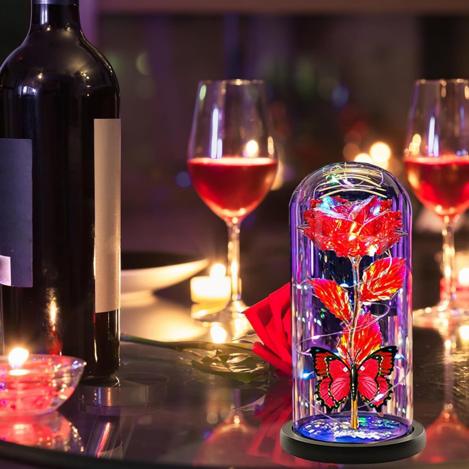 Mothers Day Gift For Her Forever Rose Flower Dome Glass LED Night Light