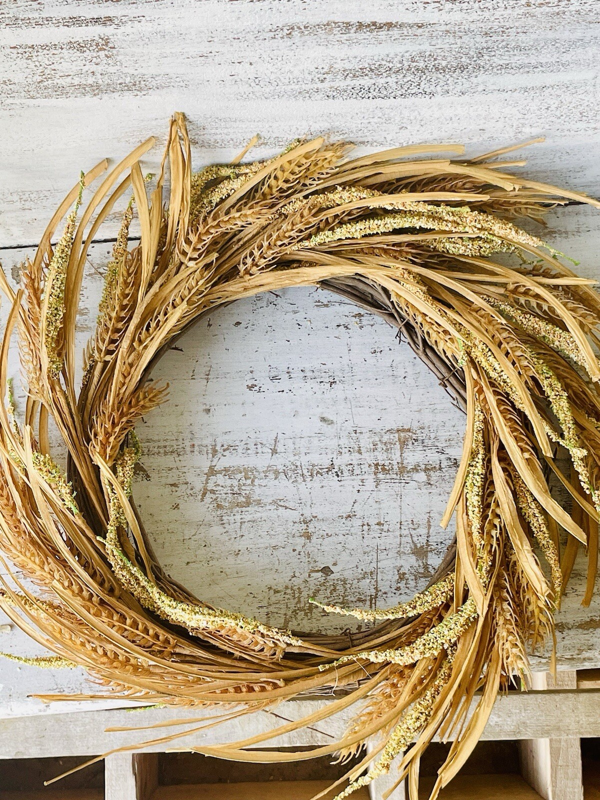 Wheat And Dried Grass Wreath Primitive Country Farmhouse