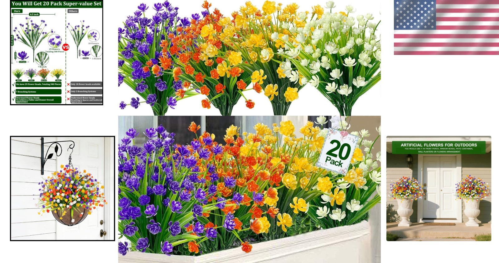 Eco-Friendly 20 Bundles Colorful Artificial Flowers for Stunning Decor Touch