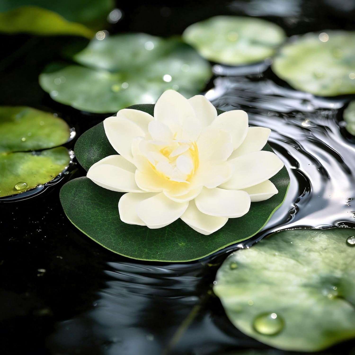 1-Set Artificial Floating Foam Lotus Flower with Water Lily Pad, 4 Inch Fake Lot