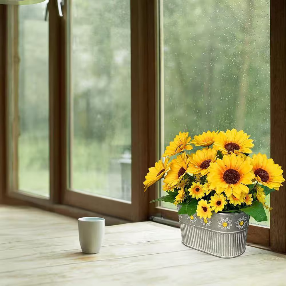 Rustic Artificial Sunflowers 11 In. Yellow Floral Table Centerpiece Branch Décor
