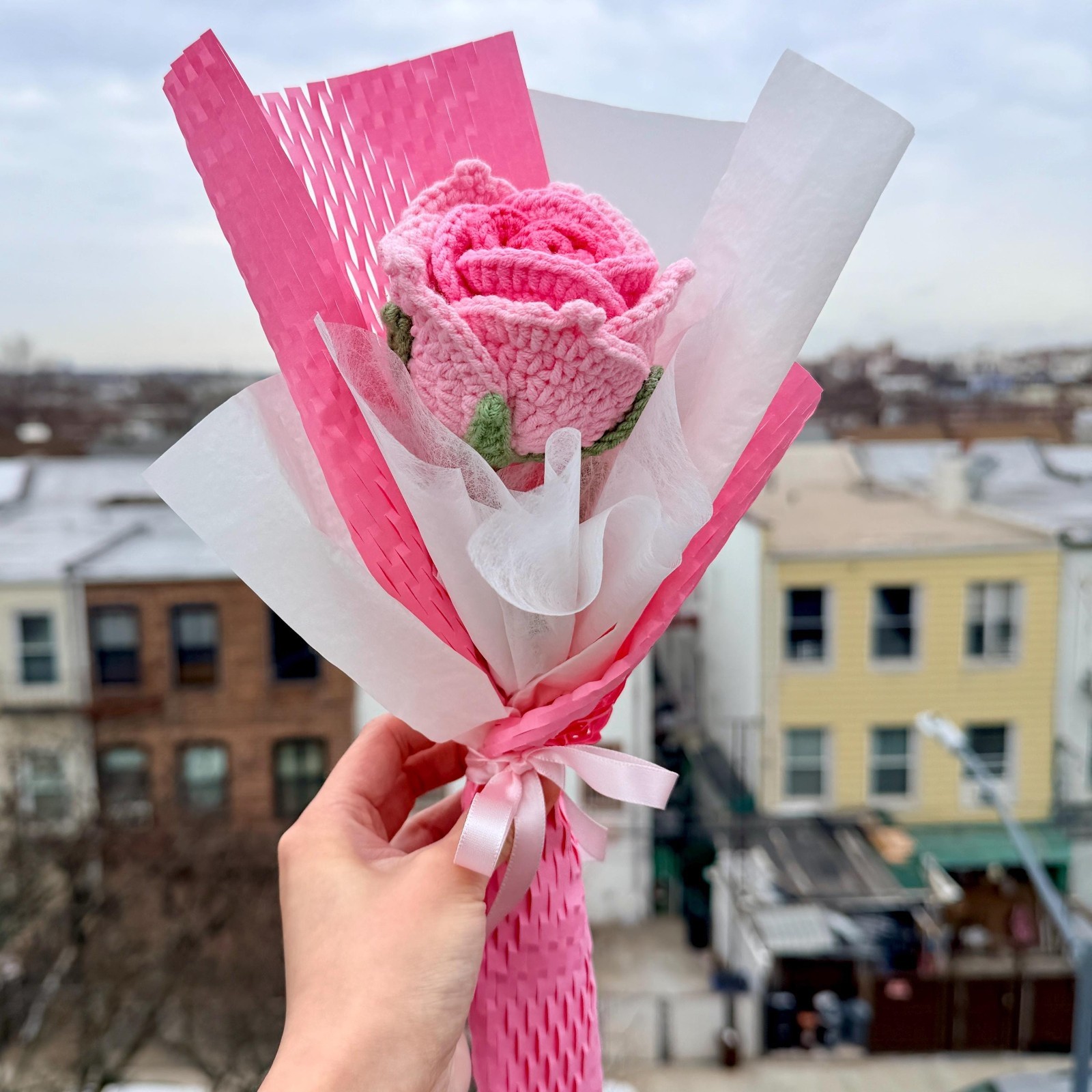 Crochet Flower Bouquet Handmade Yarn Anniversary Keepsake Gift for Her