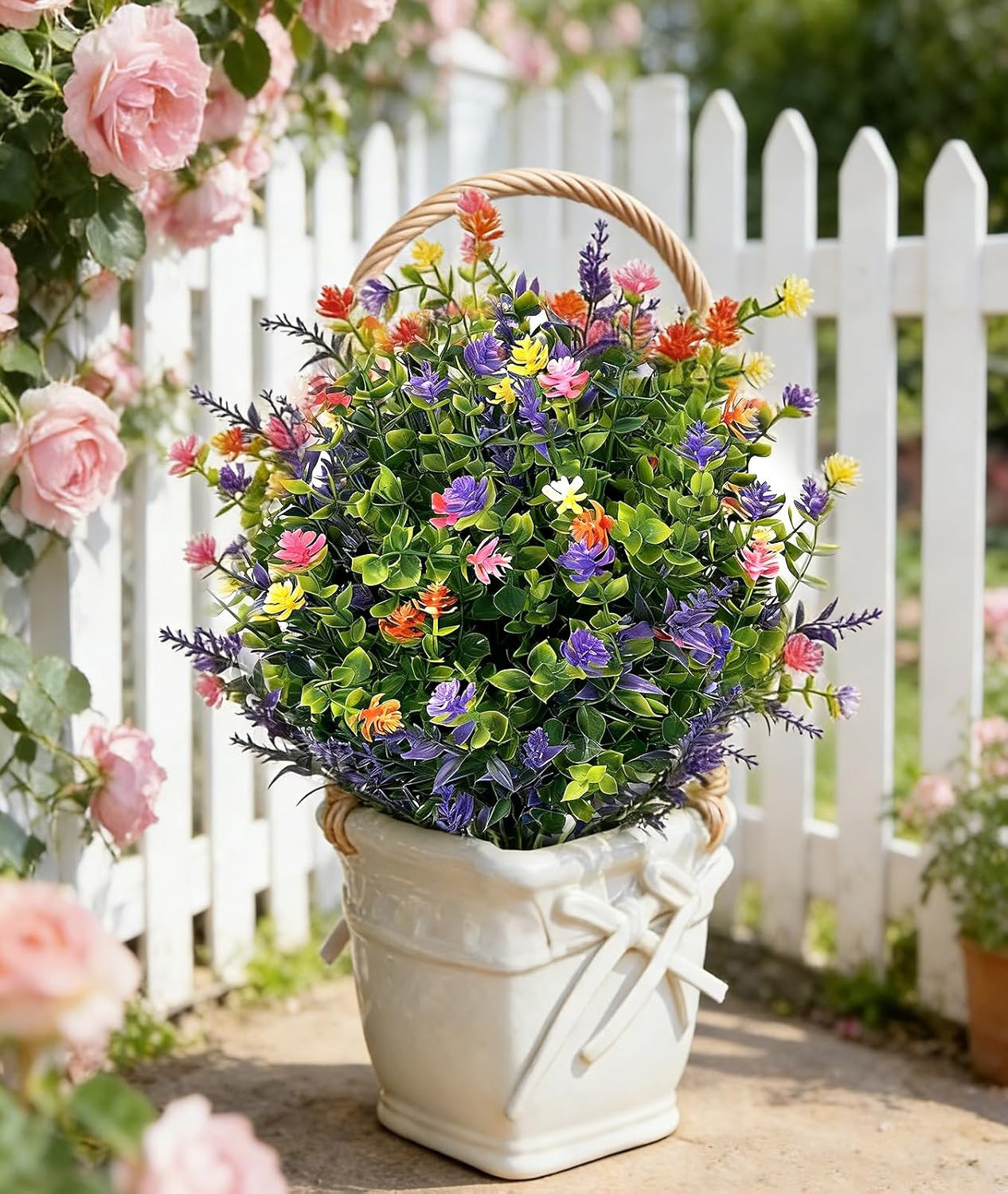 2 Pack 23” Tall UV Resistant Artificial Petunia Flowers in Pots for Indoor/Outd