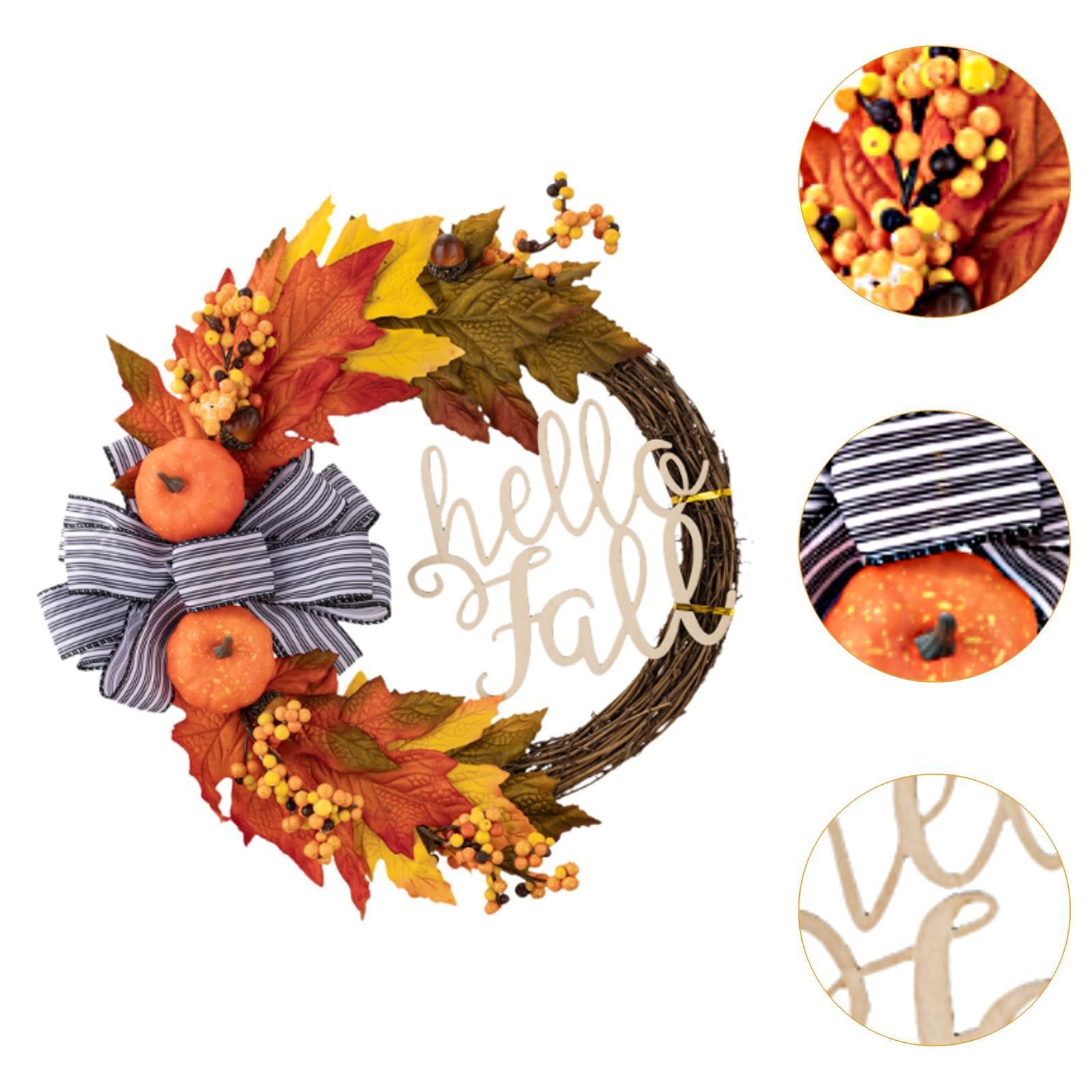 Artificial Pumpkin Wreath Harvest Farmhouse Porch Fall Wreath for Front Door