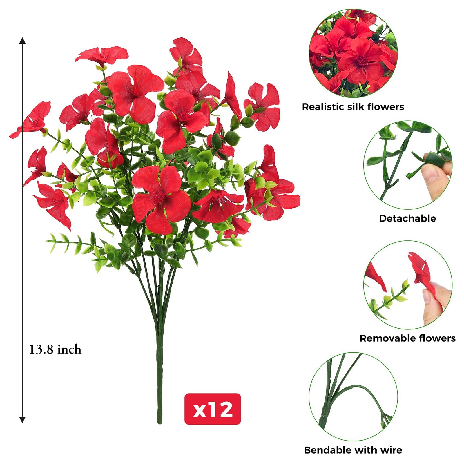 12 Pcs Artificial Geranium Flowers for Outdoors, Fake Silk Flowers UV Resista…