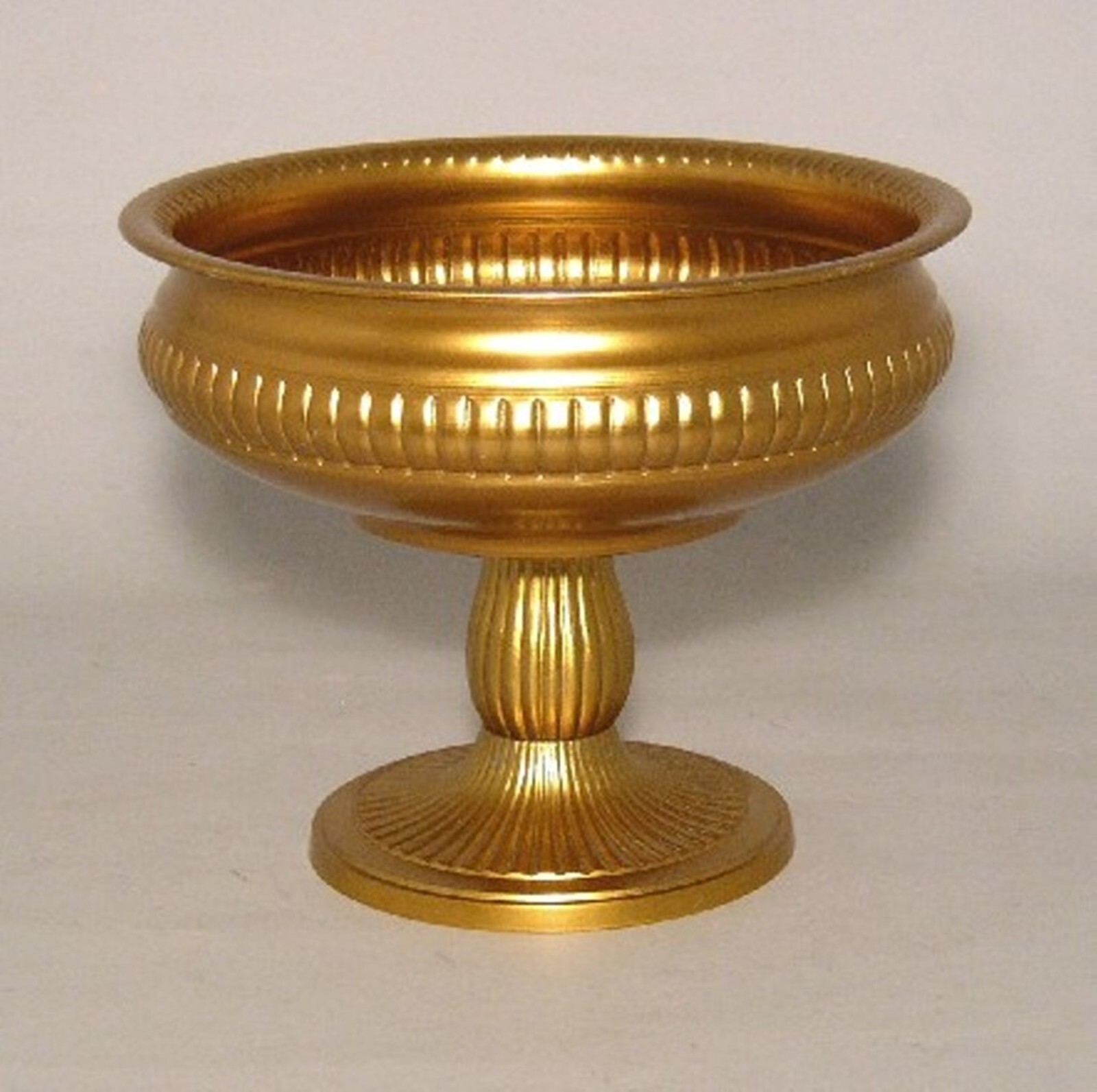 Compote Bowl 8″D 6″Hi Set/2 Gold Finish Aluminum Pedestal Ribbed FREE SHIPPING