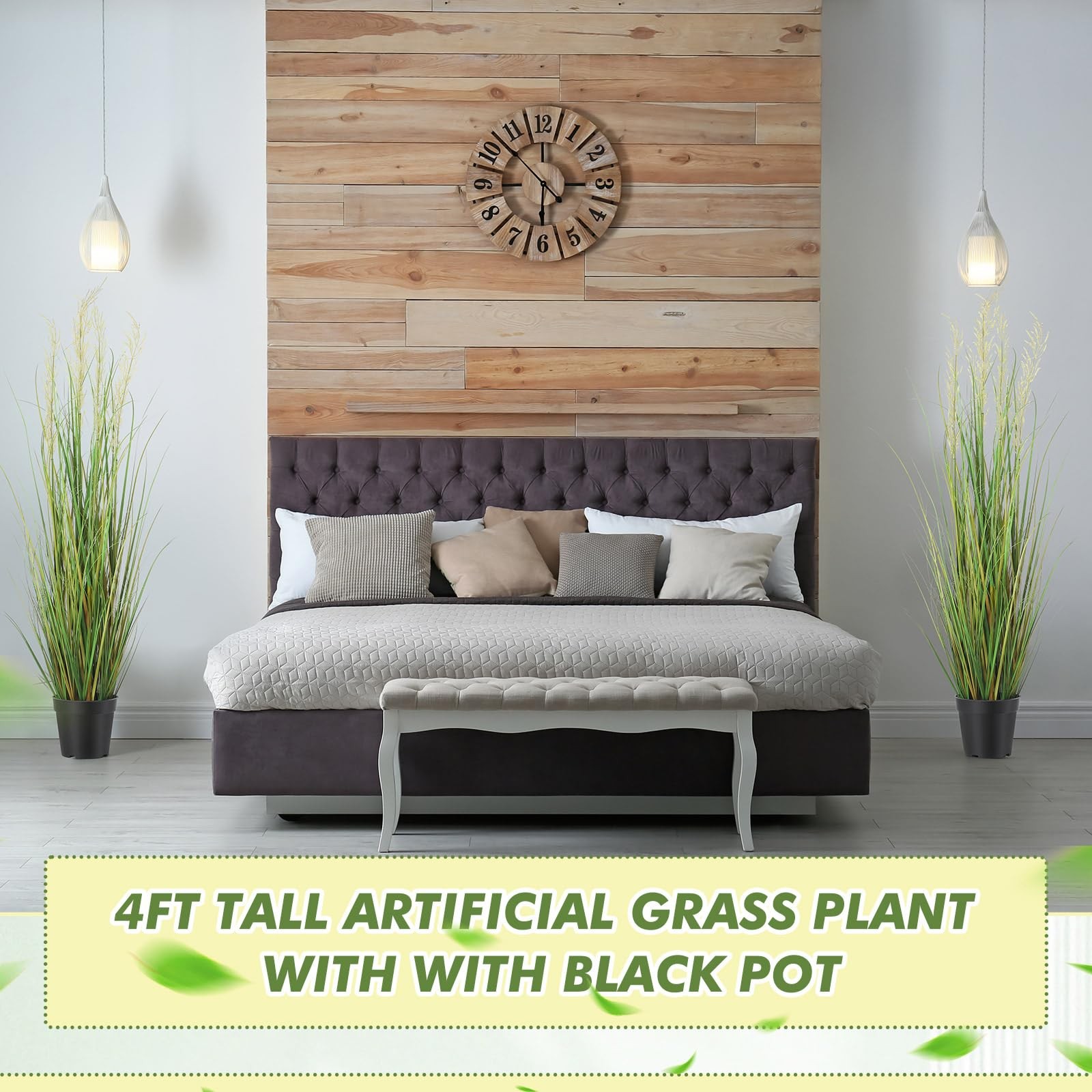 4 Pcs 4 ft Tall Artificial Grass Plant Potted Artificial Greenery Floor Plant…