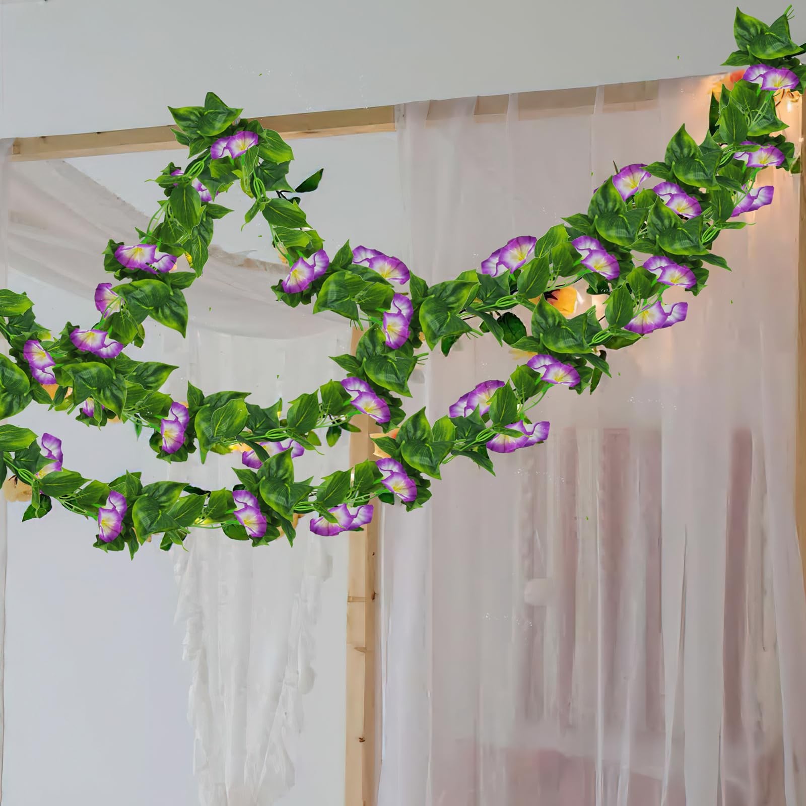 CISDUEO 2 Pcs Artificial Vines Silk Morning Glory Vines for Outdoor 15Feet Ha…