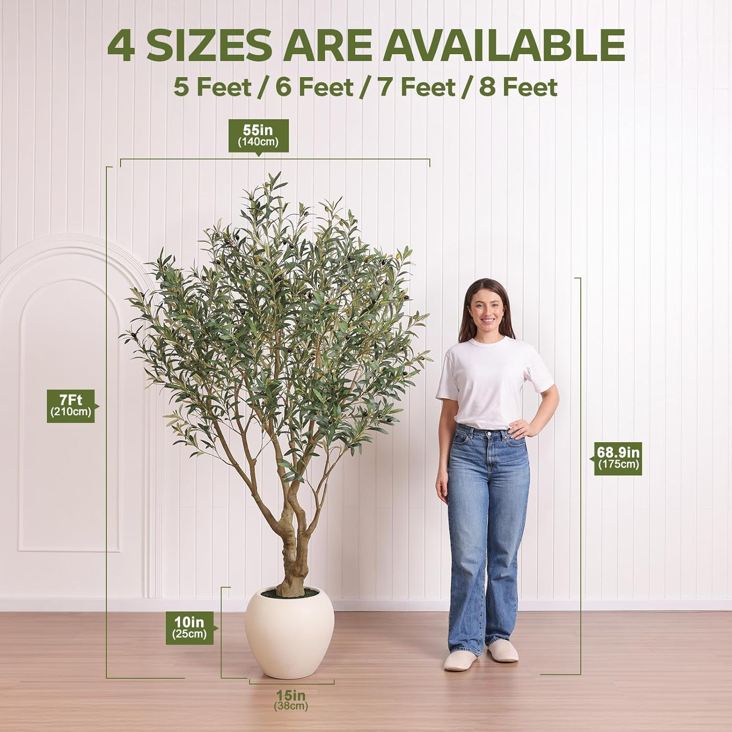 7FT Artificial Olive Tree in White Pot – UV Resistant Faux Plant Decor