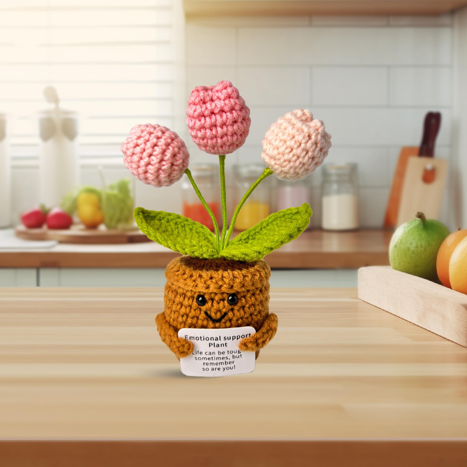 Emotional Support Crochet Flower in Pot,Uplifting Handmade Knitted Plush Plan…