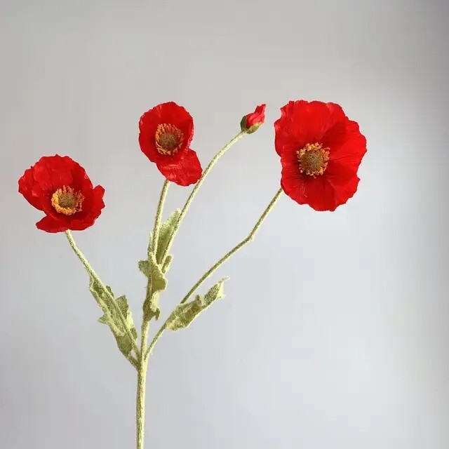 Artificial fake poppy flowers Silk Long Stem Housewarming Bridal Boquet Decor