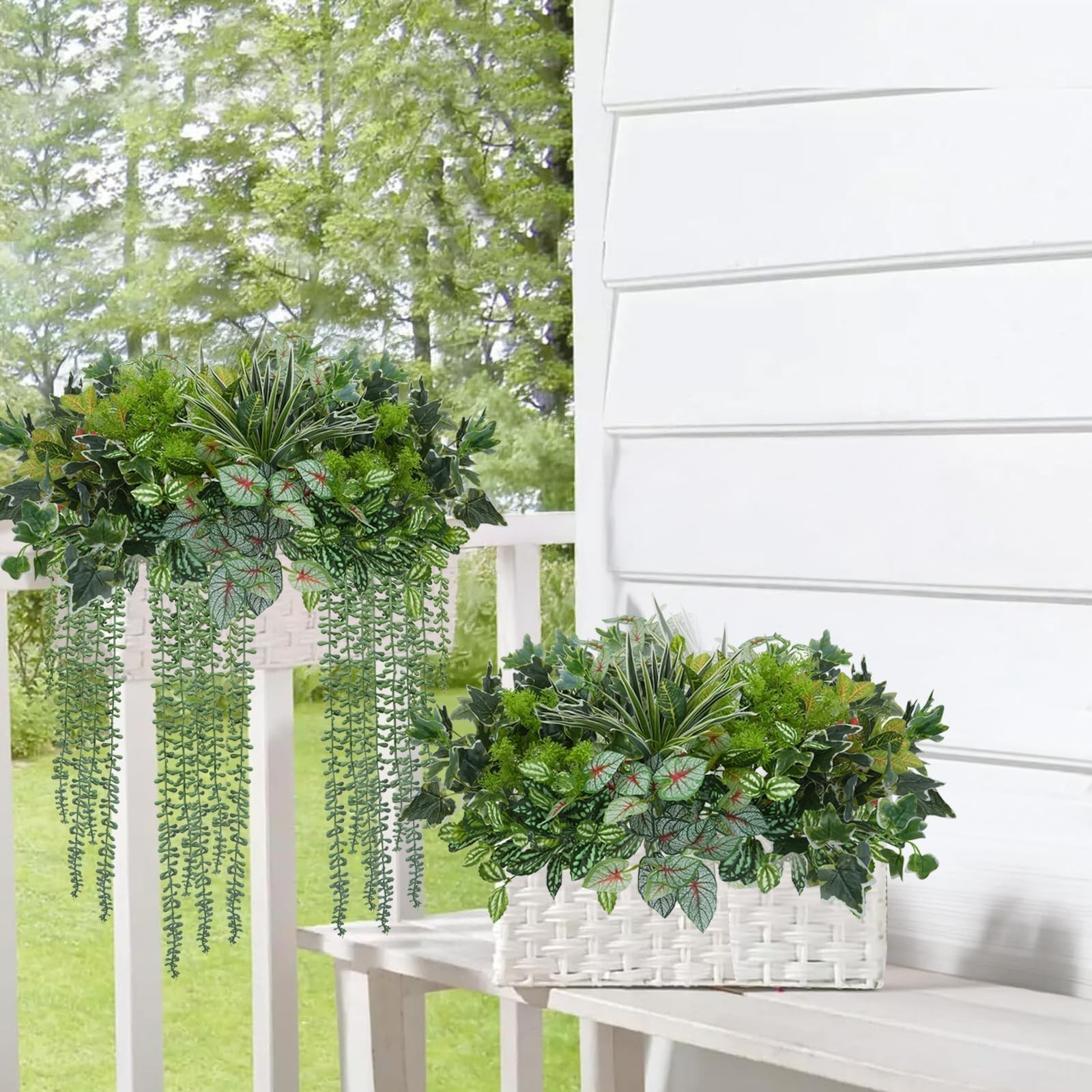 Luabue 17Pcs Artificial Greenery for Outdoors UV Resistant, Faux Greenery for…