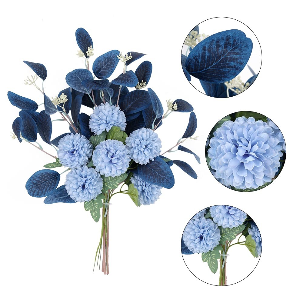 Blue Chrysanthemum Silk Flowers for Decoration Faux Flowers Bouquet for Vase …