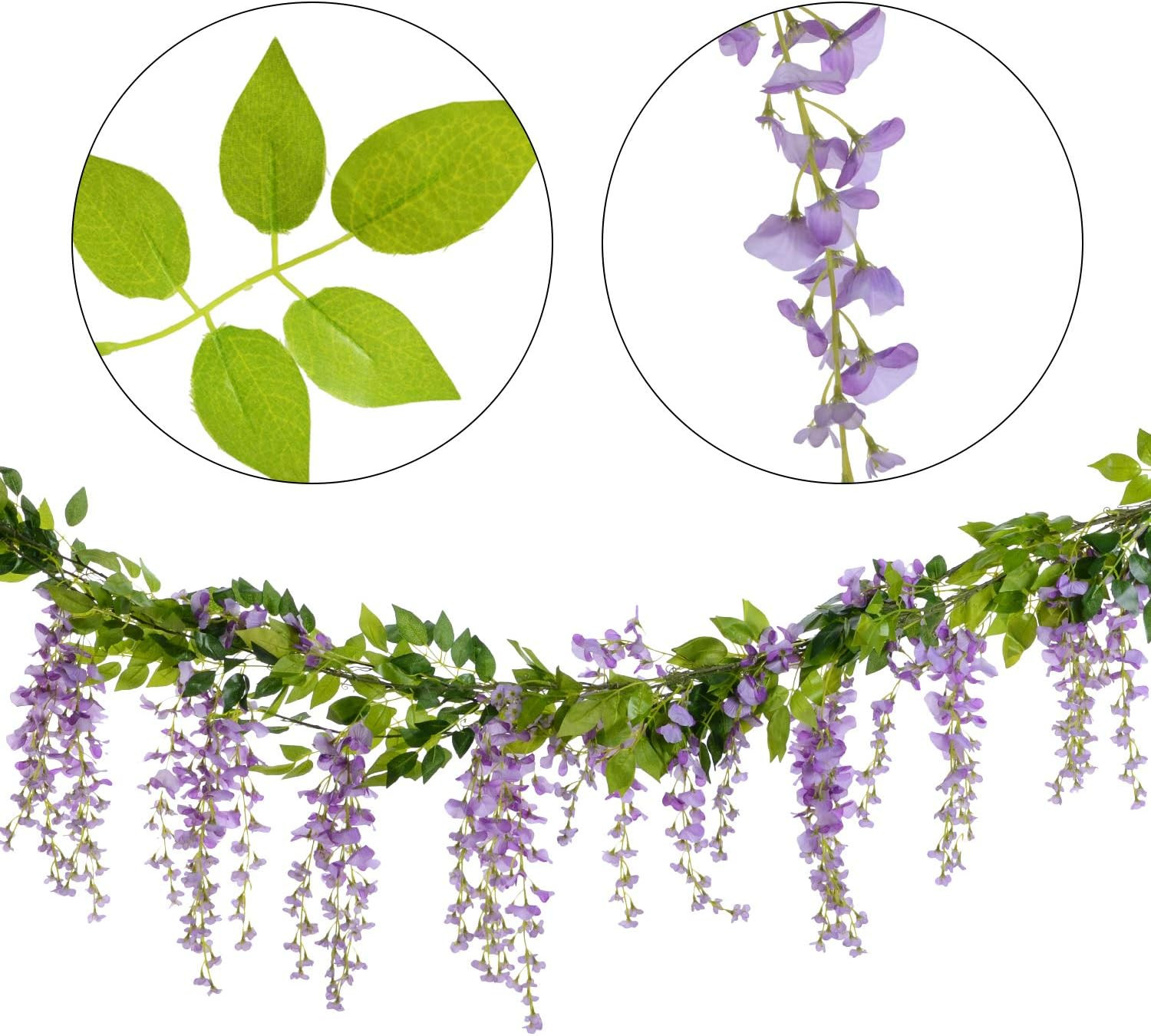 Wisteria Artificial Flowers Garland, 4 Pcs Total 28.8Ft Artificial Wisteria Vine