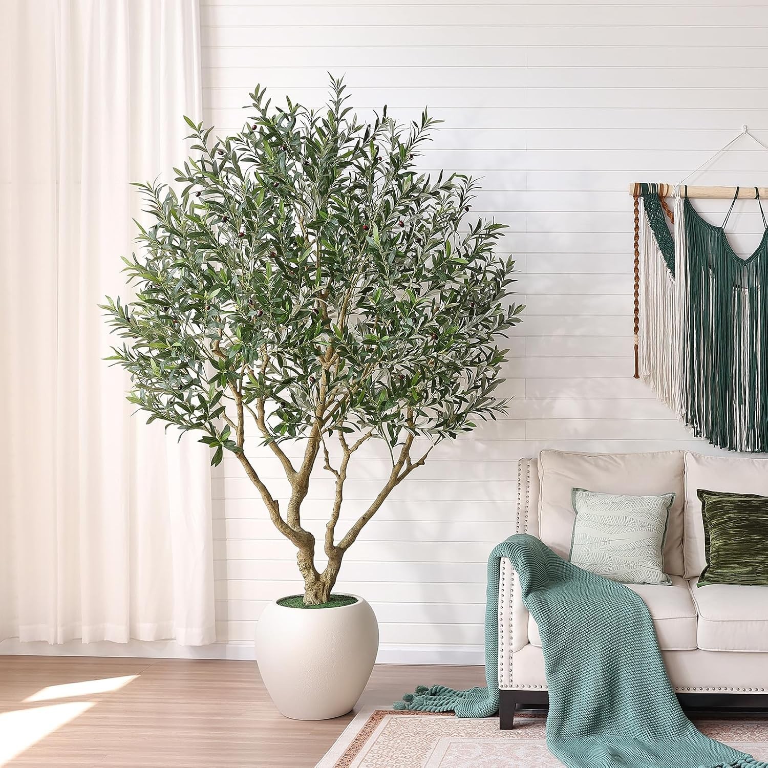 Olive Tree Artificial Indoor 8FT Tall Faux Olive Tree with 18in White Planter