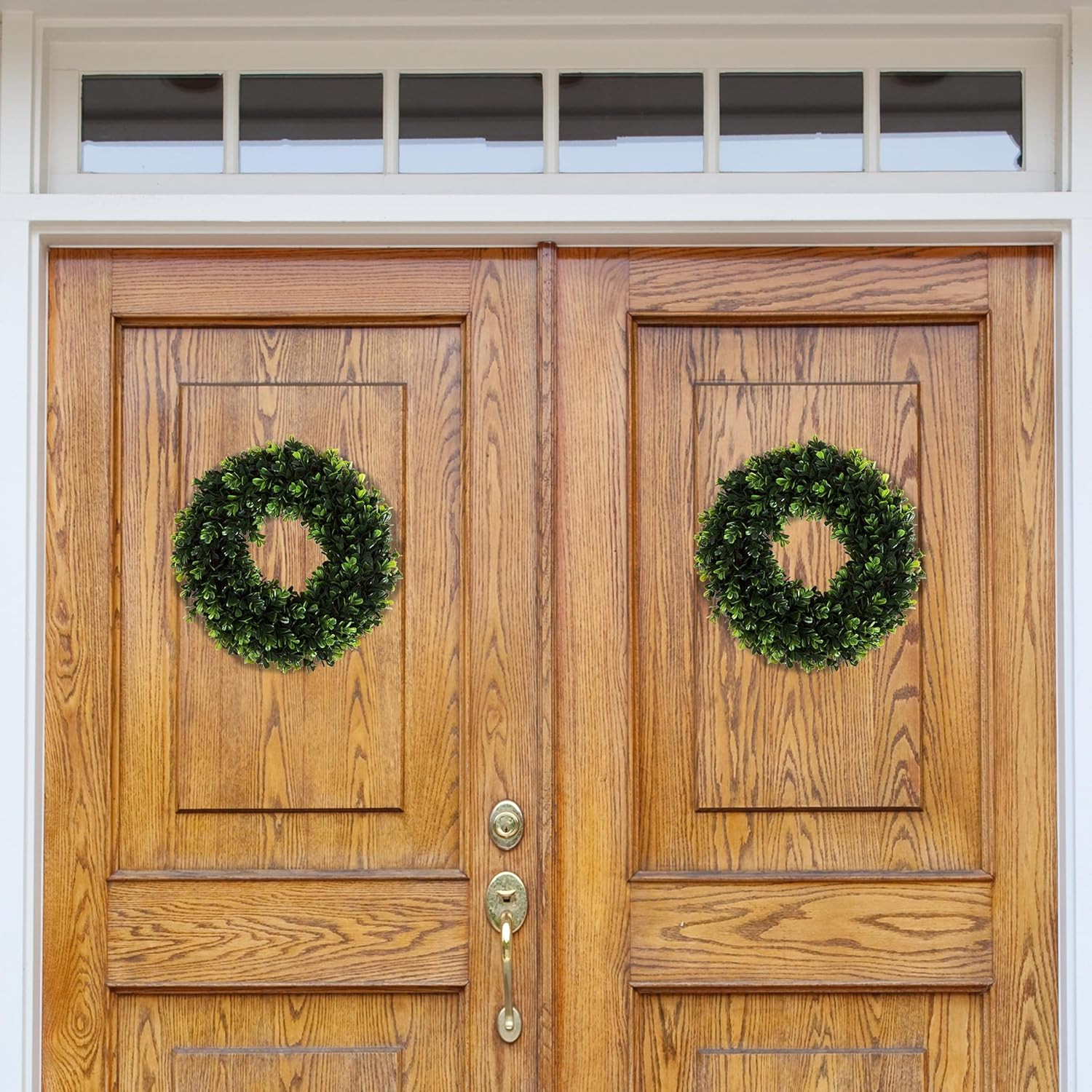 Set of 2 12-Inch Artificial Boxwood Wreaths for Year-Round Decor