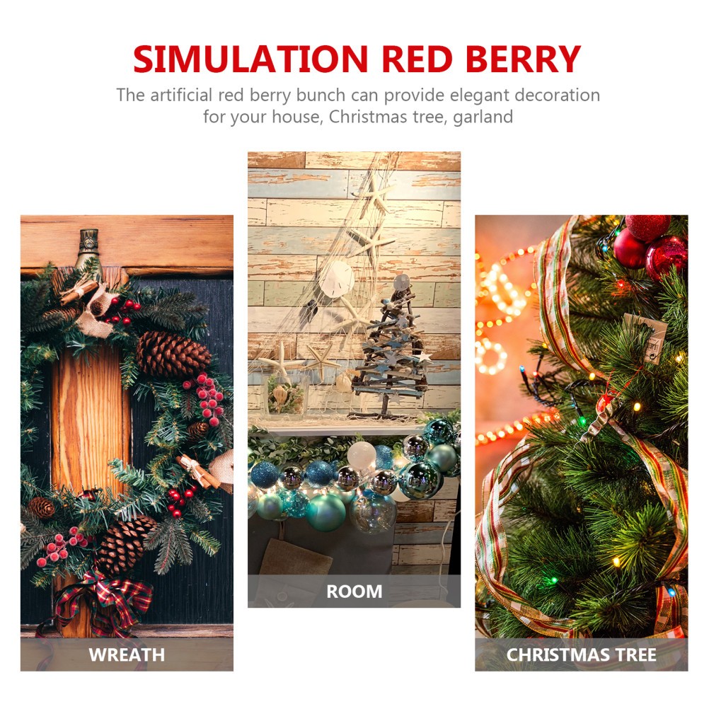 20Pcs Artificial Flower Ornaments Red Berry Branches for Xmas Banquet Decoration